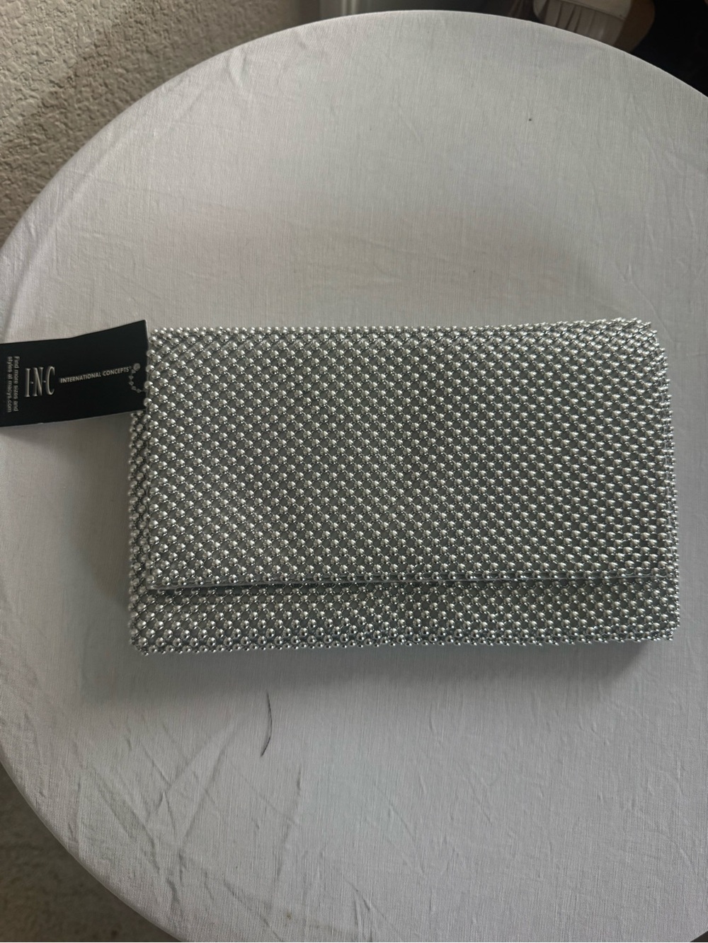 INC International Concepts Silver Crystal Envelope Clutch